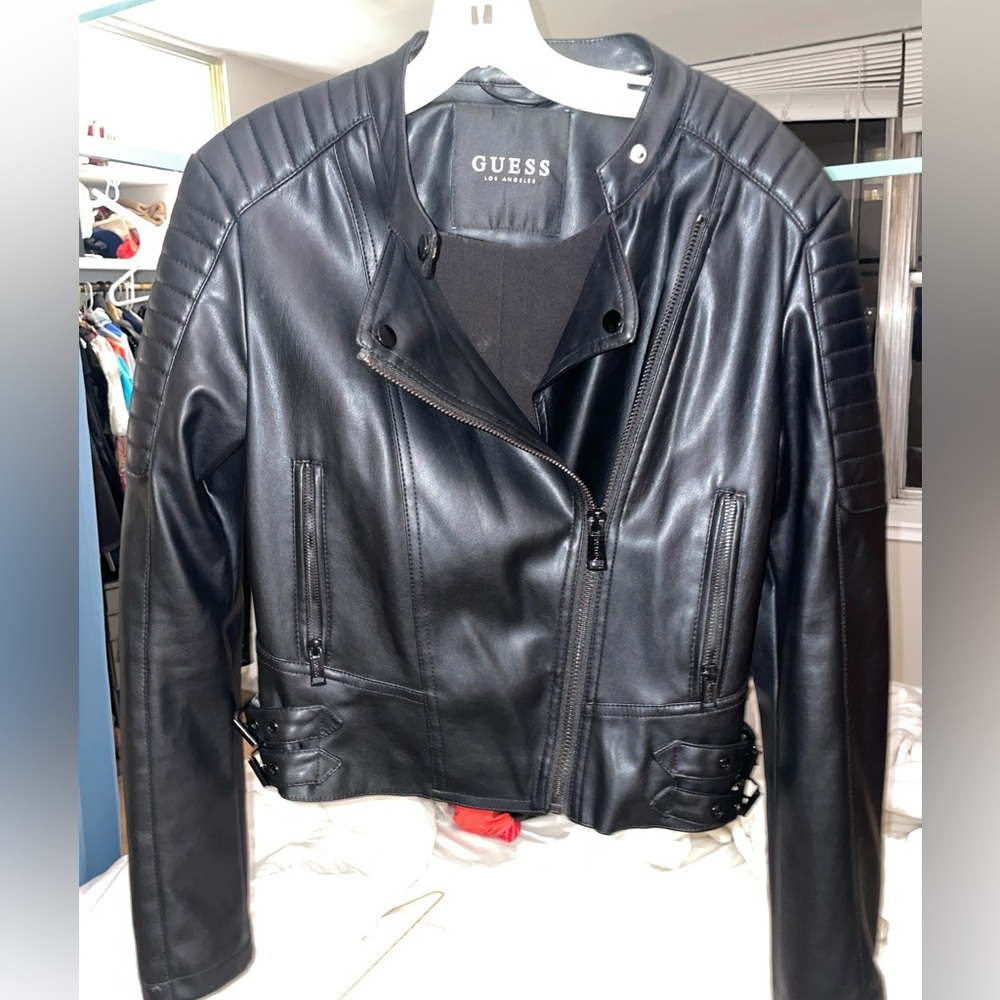 Guess leather coat, black